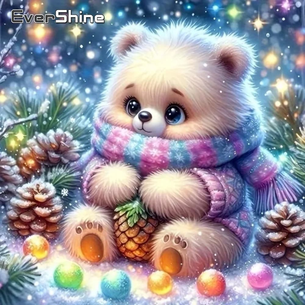 EverShine Kit Pittura Diamante Fai da Te, Orso Animale, Ricamo a Punto Croce, Immagine Cartone Animato, Mosaico di Strass, Opera d'Arte da Parete per Casa e Camera da Letto