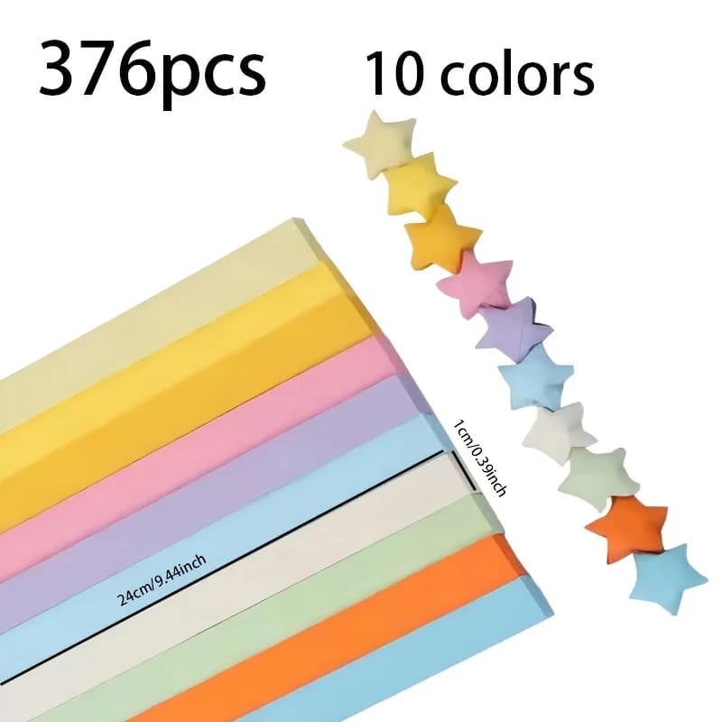376Pcs handmade DIY10 light color multi-color star origami - handmade colored paper, DIY long strip origami, exercise hands-on ability, 10 light color ribbons, lucky star decorative strips, suitable for birthday/Christmas and other decorations