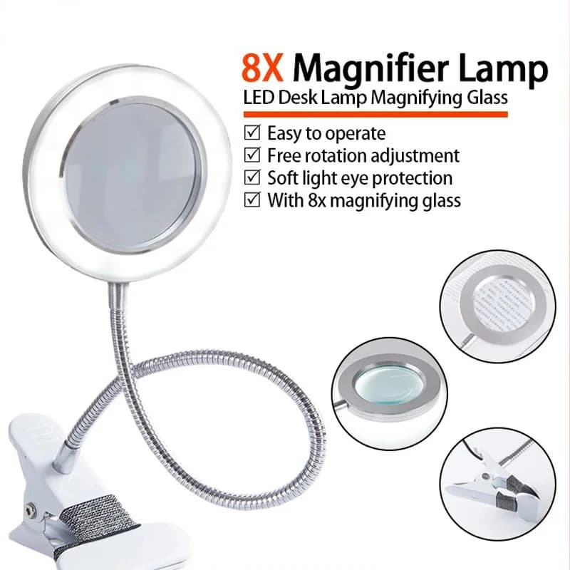 8X lente d'ingrandimento lampada da tavolo a LED lente d'ingrandimento con morsetto USB luce fredda per leggere riparazione tatuaggio trucco attrezzature per saloni di bellezza