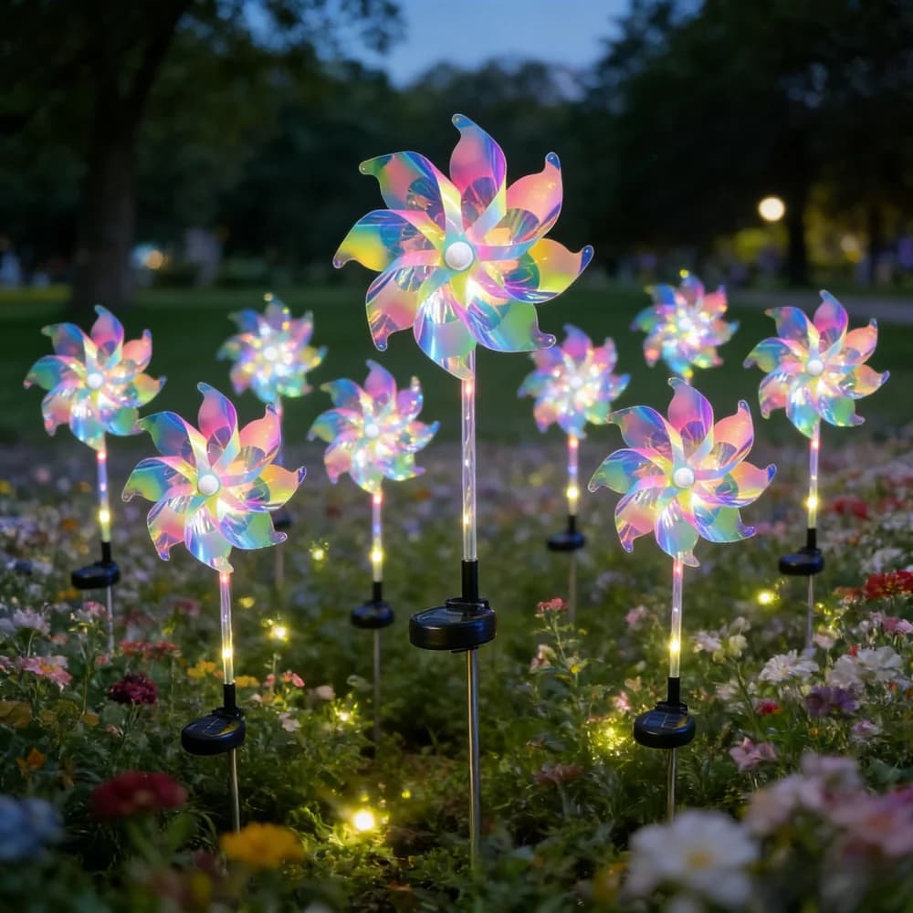 2 luci a pala eolica colorate ad energia solare - Illuminazione decorativa impermeabile per esterni, giardino, cortile, matrimoni e feste
