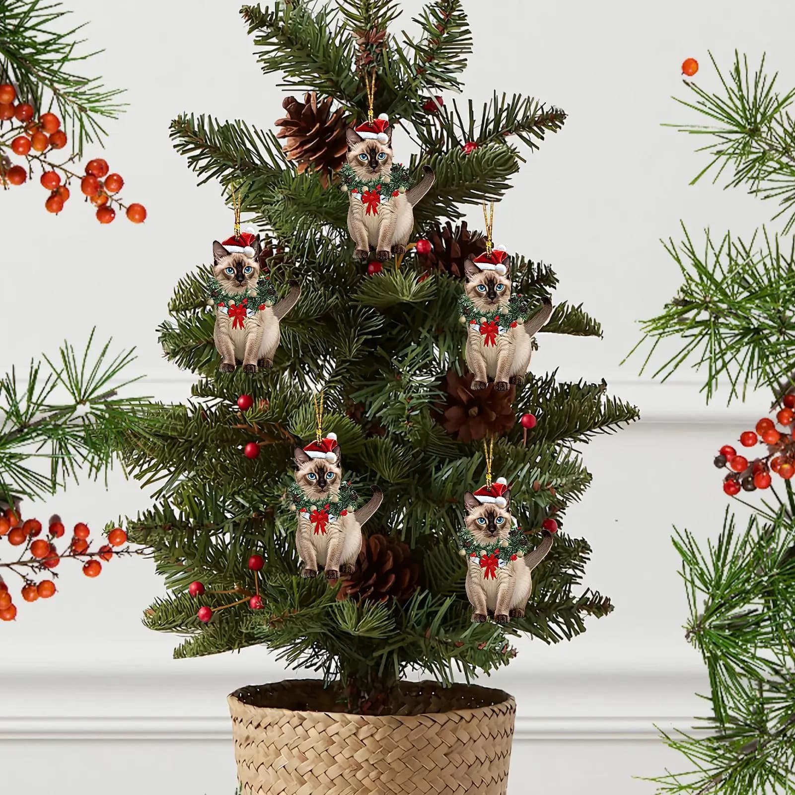 Ornamenti per gatti per albero di Natale Ciondolo in acrilico 2D Simpatici ornamenti di animali natalizi per la casa Camino Giardino Fattoria