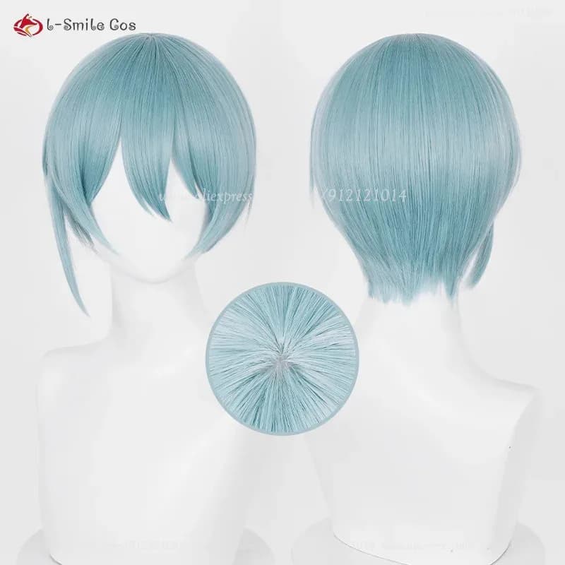 Anime Hiori Yo Cosplay 28 cm parrucche azzurre capelli sintetici resistenti al calore costumi di Halloween + cappuccio per parrucca