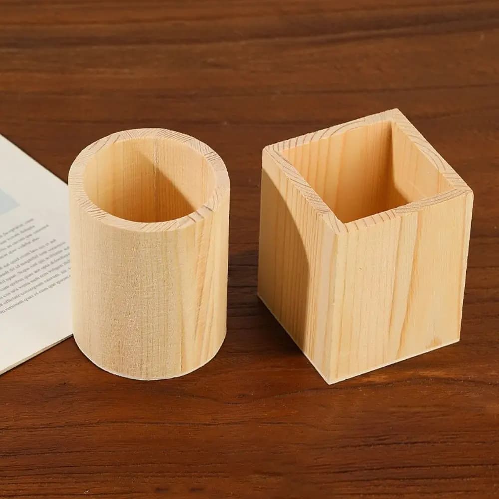 Portapenne in Legno Portatile Fai-da-Te, Contenitore per Penne Rotondo/Esagonale/Quadrato, Porta Pennelli per Trucco, per Studenti