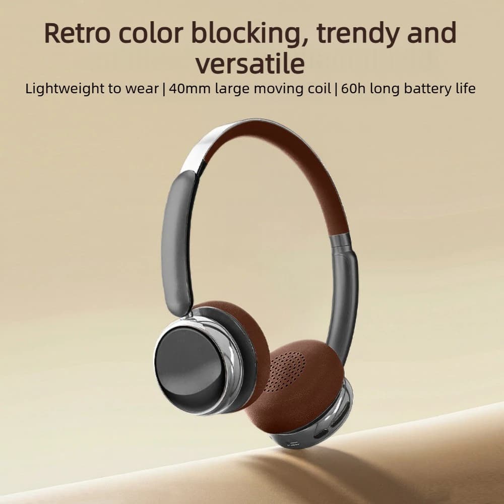 Retro Mead Color Headphones Bluetooth 5.4 ENC Noise Cancelling Gaming Headset 60 Hours Long Playback Comfort Wear