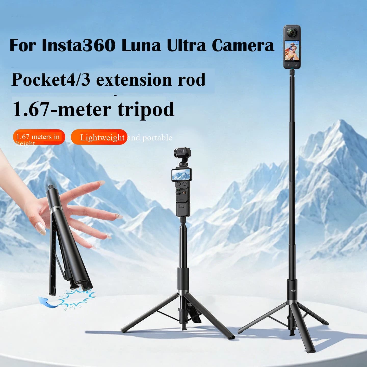 Sports camera tripod selfie stick For insta360 luna ultra pocket 34 action 5/6 handheld stable selfie telescopic landing bracket