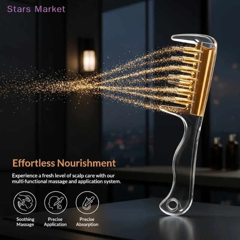 Unisex Essential Oil Applicator Massage Comb Built In Liquid Reservoir Rolling Metal Teeth For Hair Growth Beard Grooming Tool
