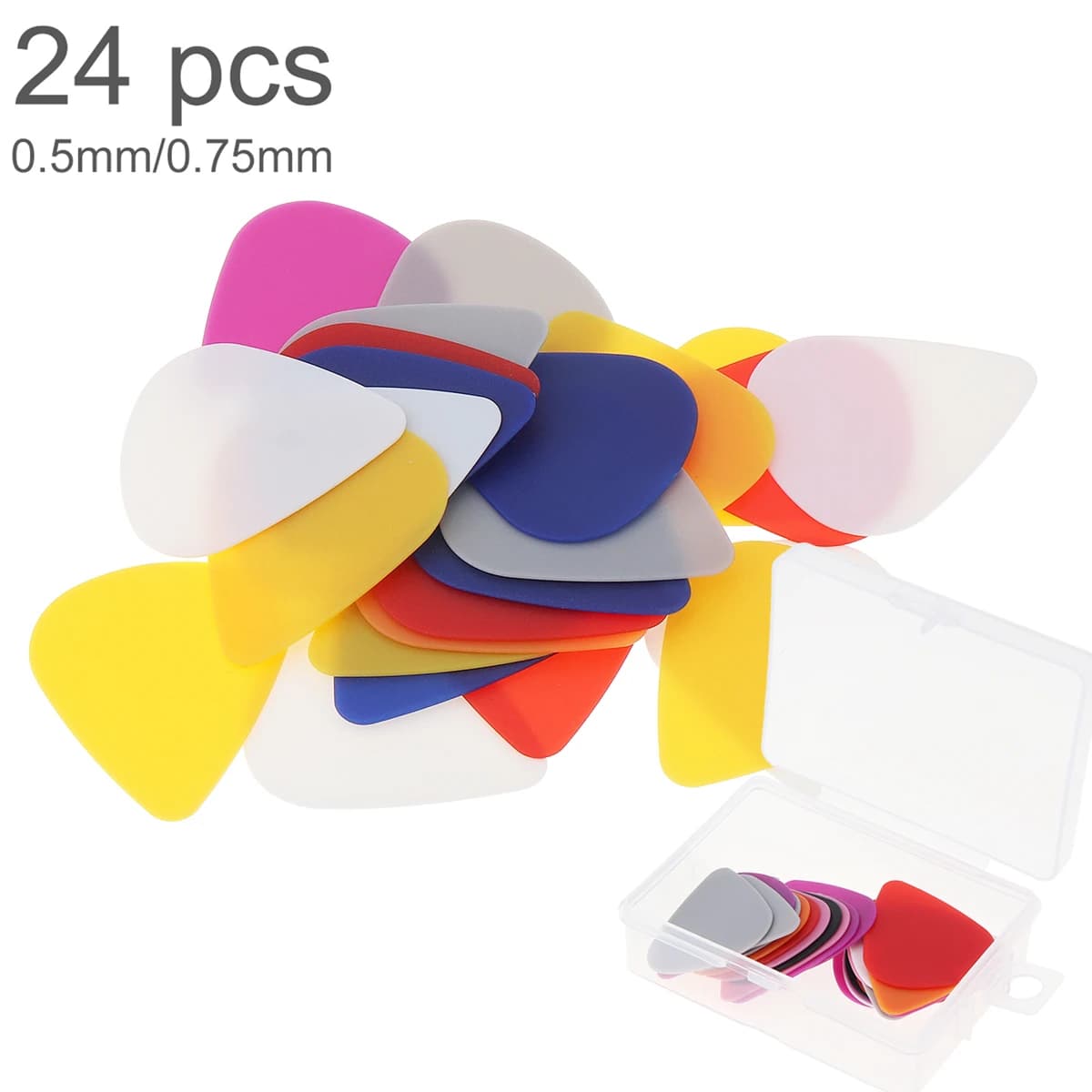 24pcs Guitar Picks Box 0.5mm 0.75mm Smooth ABS Acoustic Electric Guitar Picks Plectrum for Ukulele Bass Guitarra Accessories