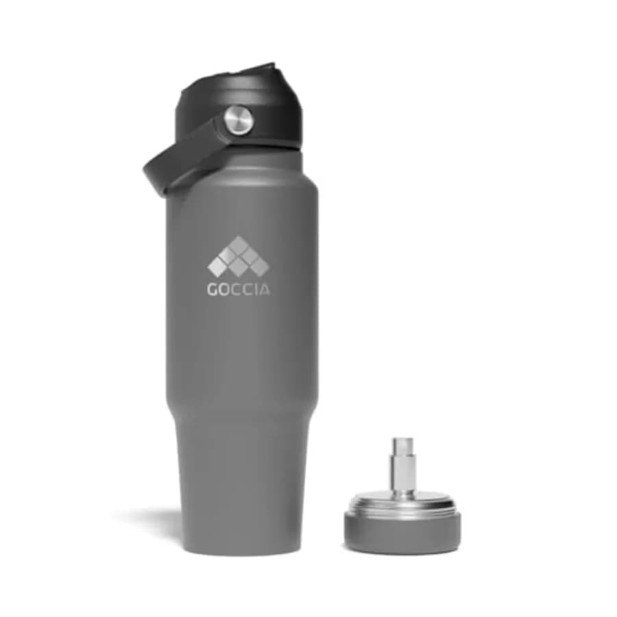 Bottiglia d'Acqua Isolata Smart Design 2-in-1 da 30 oz con Coperchi a Cannuccia e Beccuccio e Contenitore Ricaricabile per Profumo a 3 Strati