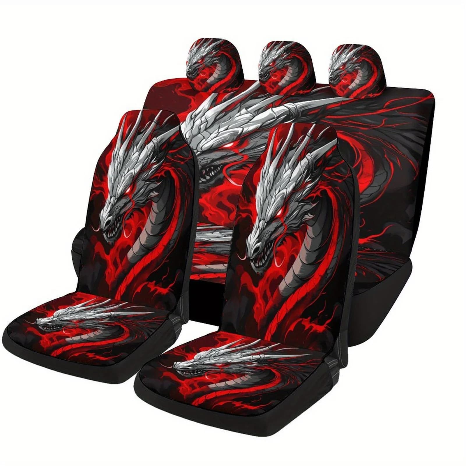 Red-Eyed Dragon Themed Car Seat Cover Set For Most Cars, Fashion Novelty Car Seat Protector Covers Full Set, Car Seat Covers F