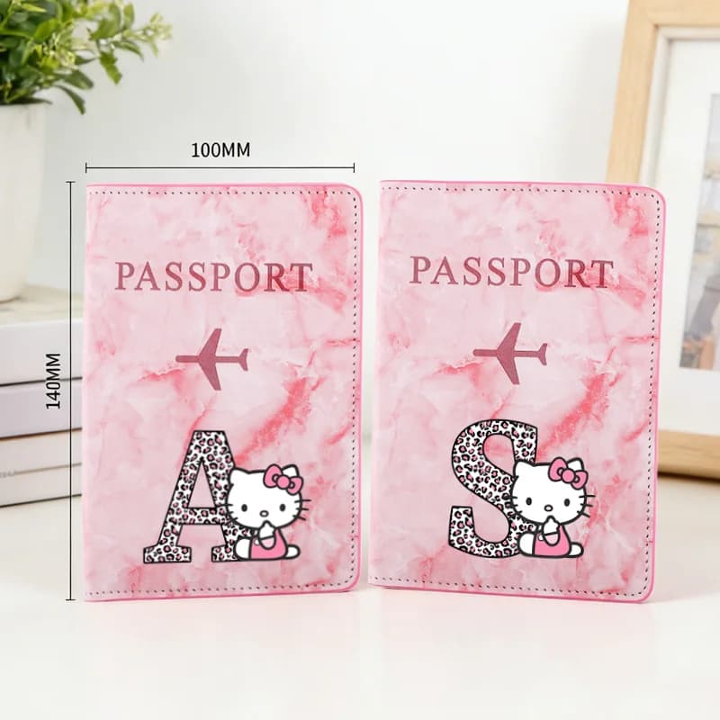 Porta Passaporto in Pelle PU Hello Kitty per Donne, Organizzatore Protettivo per Carte e Documenti, Custodia da Viaggio Carina con Lettere
