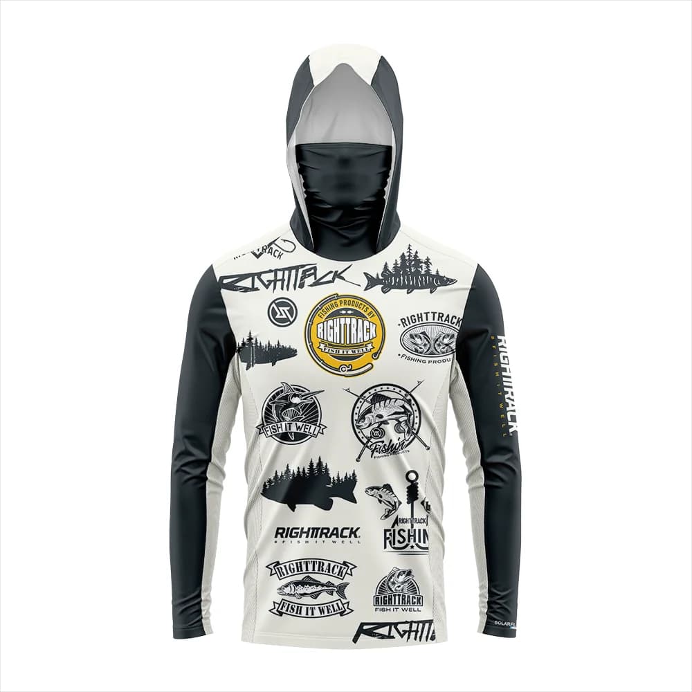 Maschera UV da uomo Camicia da pesca performante con cappuccio Tessuto a rete traspirante Manica lunga UPF50+ Abbigliamento da pesca