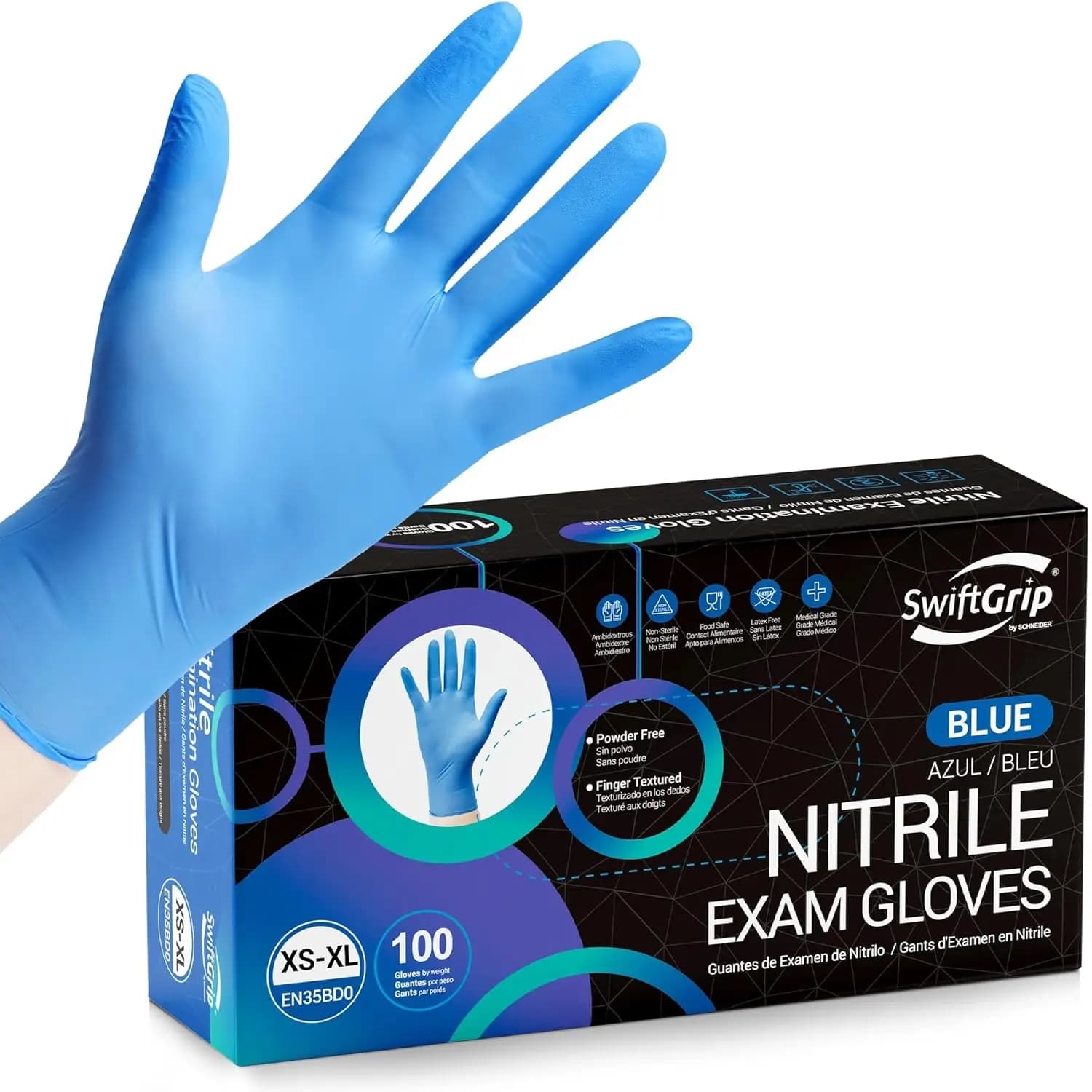Guanti Monouso in Nitrile per Esami, Senza Lattice, Senza Polvere, Adatti per Alimenti, Confezione da 100 Pezzi Grandi