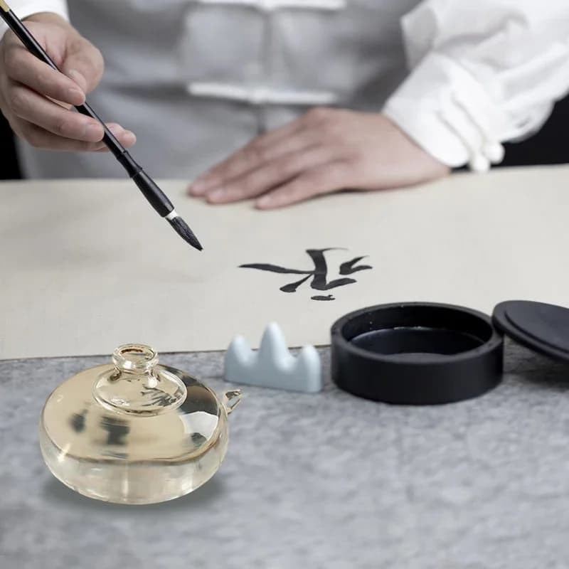 Calligraphy Water Dropper Brush Washer Set Ceramic Inkstone Water Dish for Chinese Painting Writing Scholar Desktop Decor