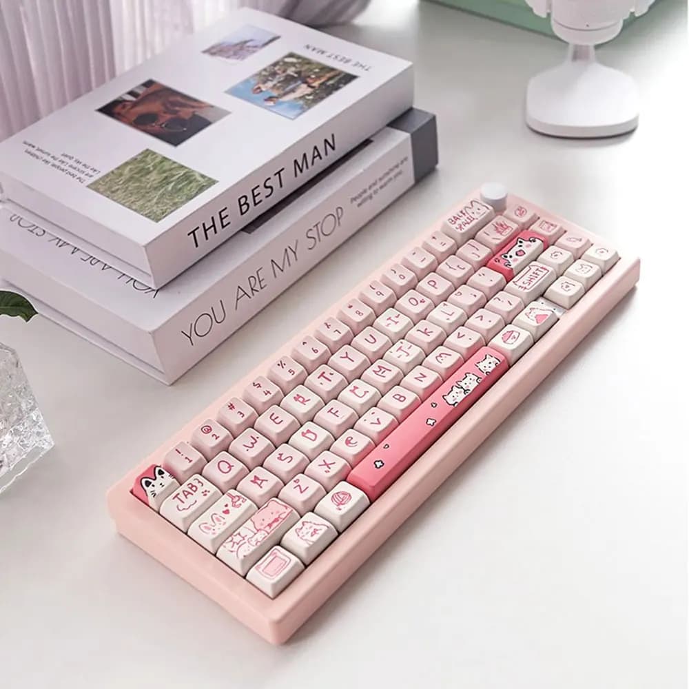 146/66 tasti profilo MDA Cute Cat Pink Meow Meow Theme Keycaps per tastiera da gioco meccanica Mx Switch PBT Sublimation Key Caps