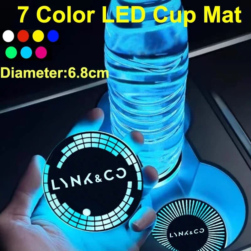 7 colors LED subset for auto light induction smart bottle cup mat for LYNK & CO 01 02 Hatchback 03 Phev 05 Phev 06 Phev 09