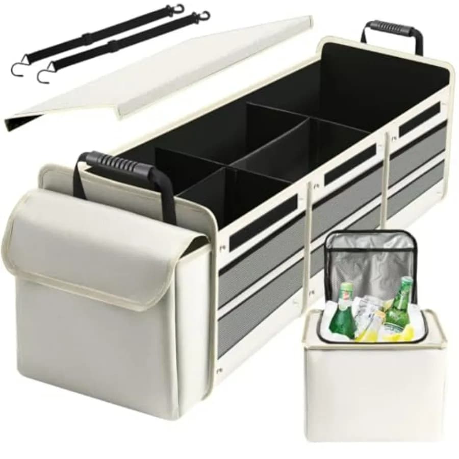 Organizer per Bagagliaio Auto con Borsa Termica Impermeabile 4 in 1, Organizzatore Portatile per Auto con Coperchio Pieghevole