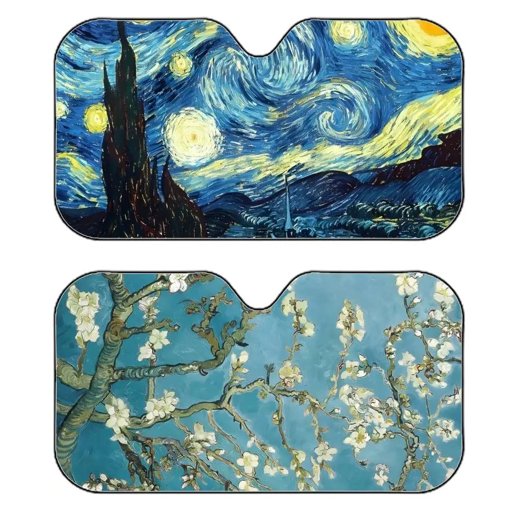 Parasole per Auto Stile Vintage Romantico Ispirato a Van Gogh, Riflettente, Anti-UV, Isolante dal Calore, Riutilizzabile