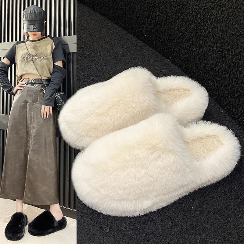 Fur Slippers with Women's Thick Bottom Outdoor Clothing Autumn Winter New Style For Home Comfortable Cotton Slippers Head Covers