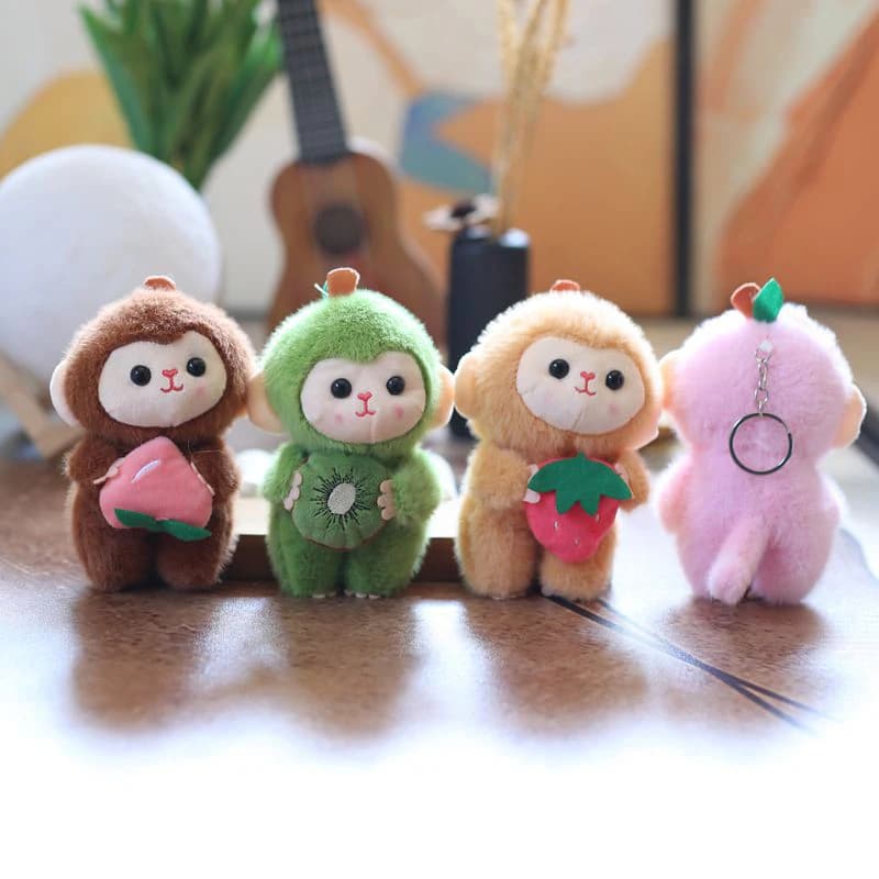 Portachiavi Scimmia di Peluche a Forma di Frutta, Simpatico Giocattolo di Peluche, Adorabile Ciondolo per Zaino, Portachiavi per Auto, Regalo Decorativo