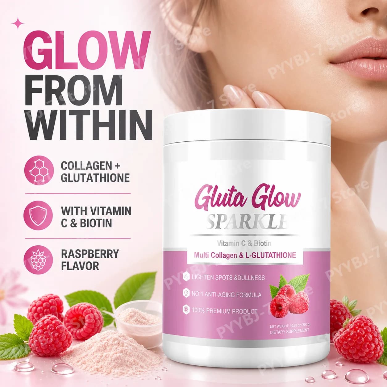 Multi Collagen Peptides Powder 300g with L-Glutathione Vitamin C Biotin Hyaluronic Acid Hair Skin Nails Support Daily Beauty