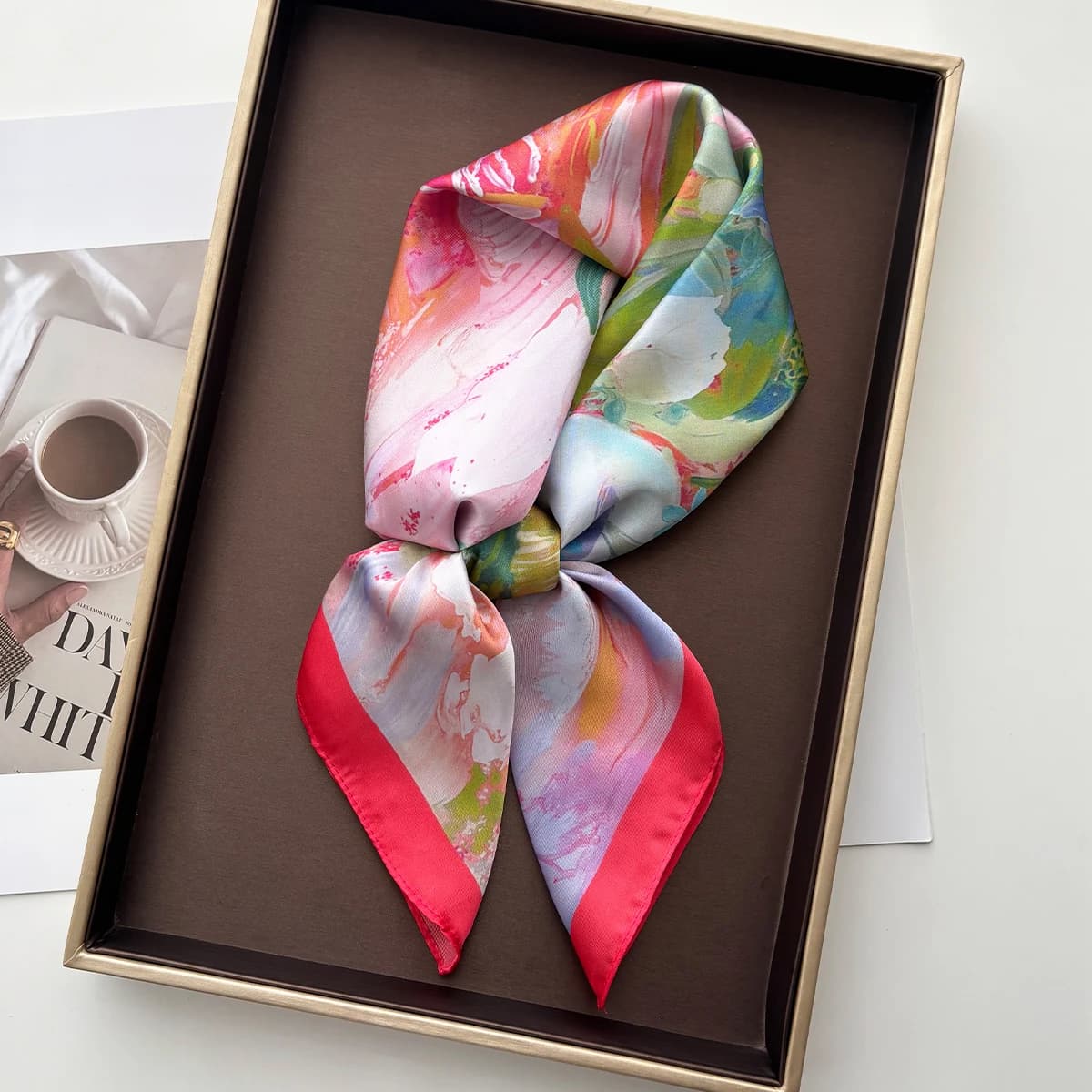 Elegant floral satin square scarf for women, synthetic silk scarf for summer 2026, scarves, shawls and women's shoulder covers