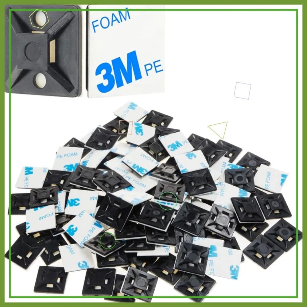 100 Pezzi di Supporti Autoadesivi Neri da 3/4'' per Fascette Portacavi, Clip per Fili, Ancoraggi Quadrati per Gestione Cavi