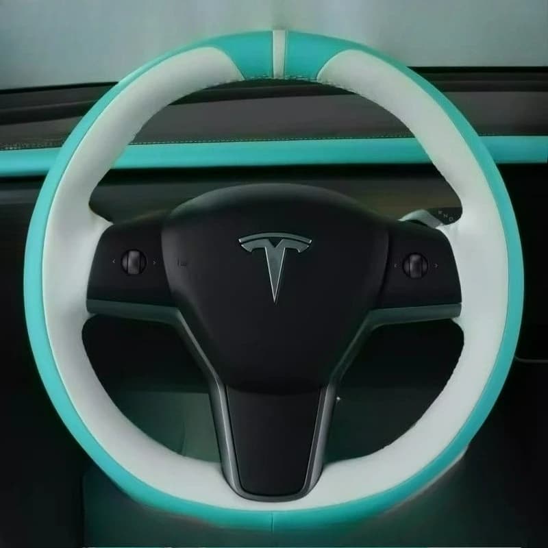 Hand-stitched renovation ultra-thin wear-resistant Non-slip black leather car steering wheel cover For Tesla Model 3 2017-2021