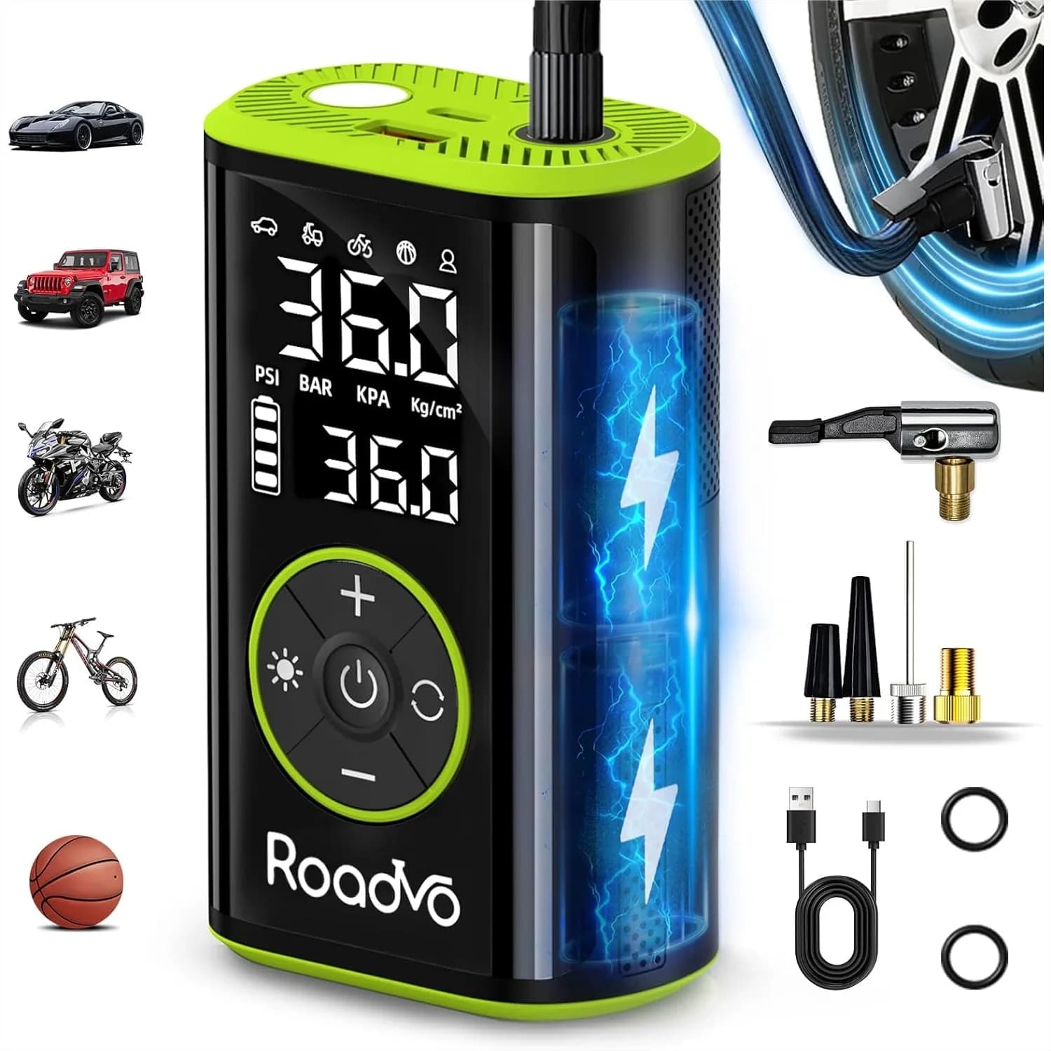 Compressore d'aria portatile per gonfiaggio pneumatici 150PSI, 3 volte più veloce, senza fili, per pneumatici auto con manometro digitale, spegnimento automatico e LED