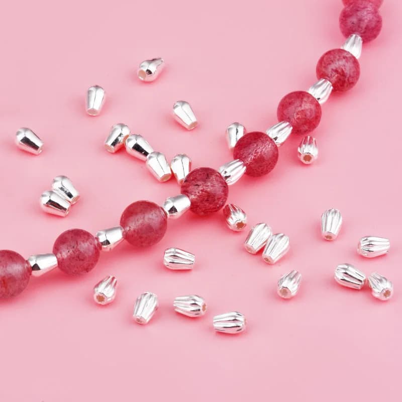 Perline in argento puro S925, perline di miglio, motivo verticale ovale, gioielli fai da te fatti a mano, accessorio per bracciale in corda intrecciata