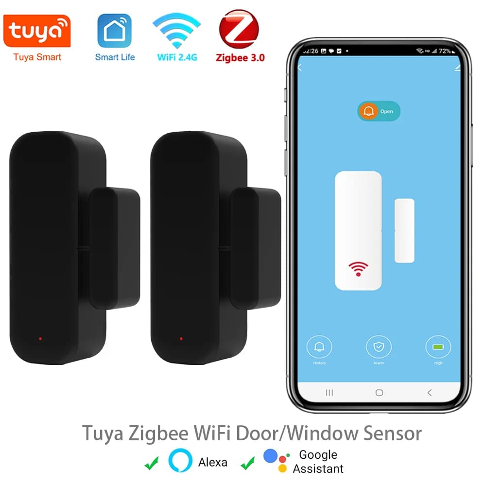 Tuya WiFi/Zigbee Sensore porta Sensore finestra Smart Home Rilevatore porta wireless Sistema di allarme porta aperta/chiusa per Alexa Google