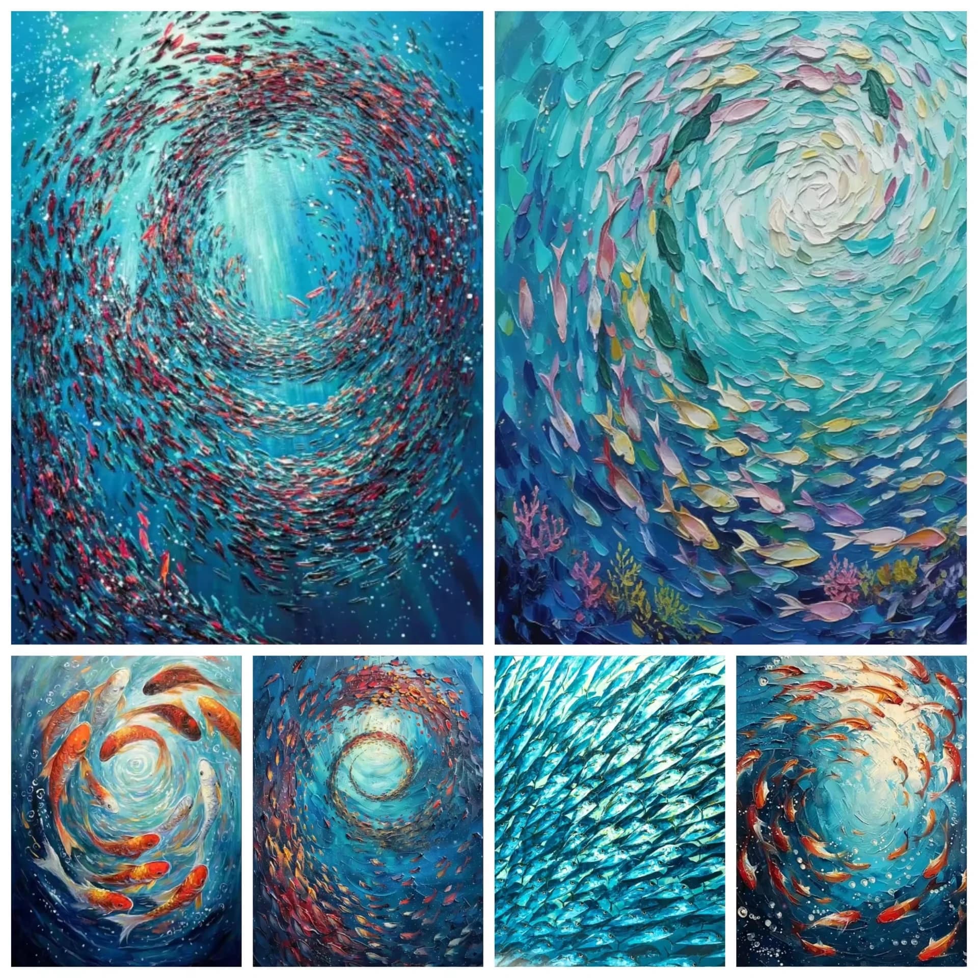 Oil Painting By Numbers Swirling School of Fish Underwater Ocean DIY Handpaint Kit Unframed Wall Art Housewarming Present