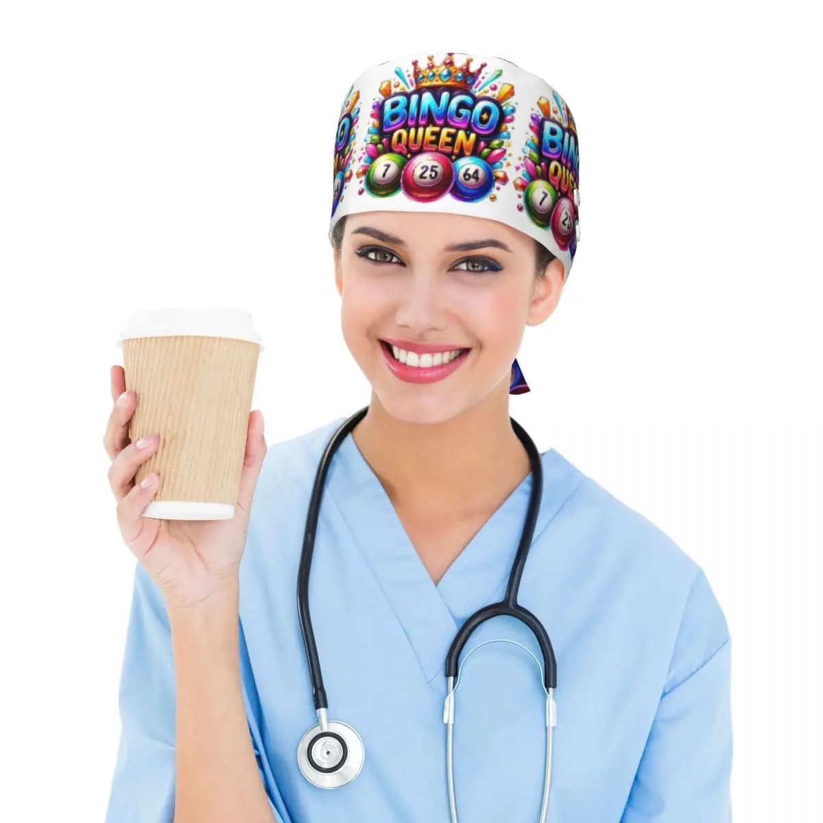 Bingo Queen Best Player Of Vacation Bingo Scrub Hat Doctor Working Surgical Cap Unisex Adjustable Nursing Caps for Dentist