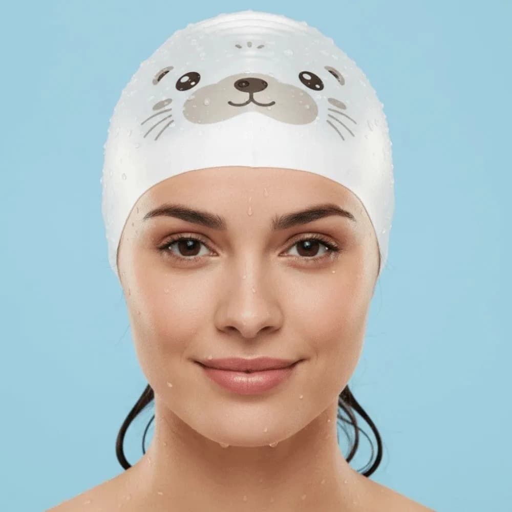 Creative Swimming Hat Funny Sea Otter Pattern Silicone Swim Cap Waterproof High Elasticity Diving Hat Swimming Pool