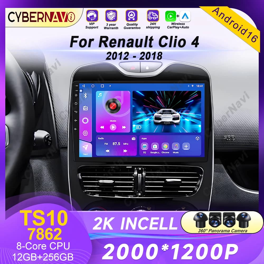Carplay Android Auto For Renault Clio 4 2012 - 2016 Car Radio Multimedia Video Player 4G WIFI GPS Navigation DSP stereo BT QLED