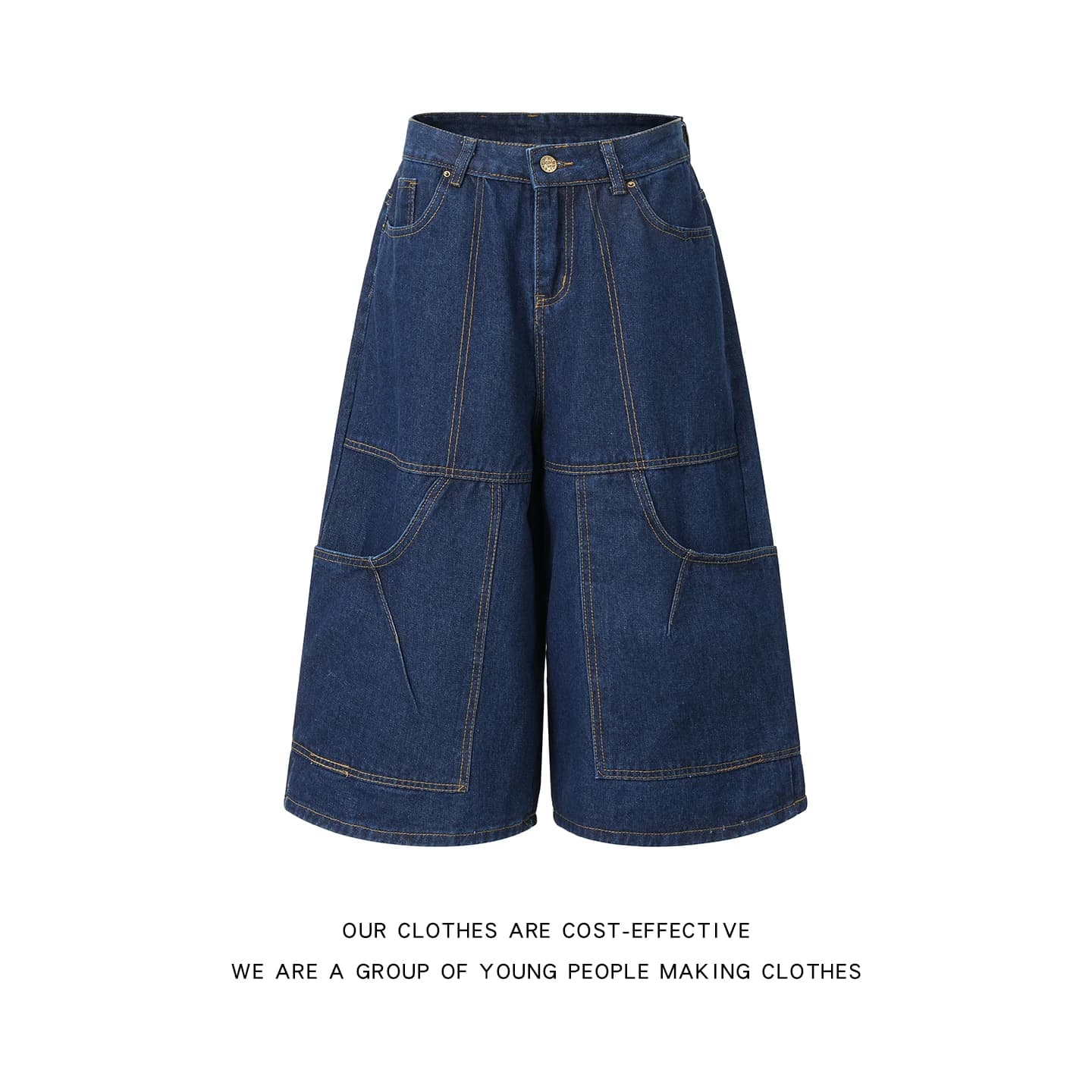 American Deep Blue Men's Jeans Cargo Pants Summer Loose Slimming Multi-Pocket Wide Leg Mid-Waist Trousers Casual Style