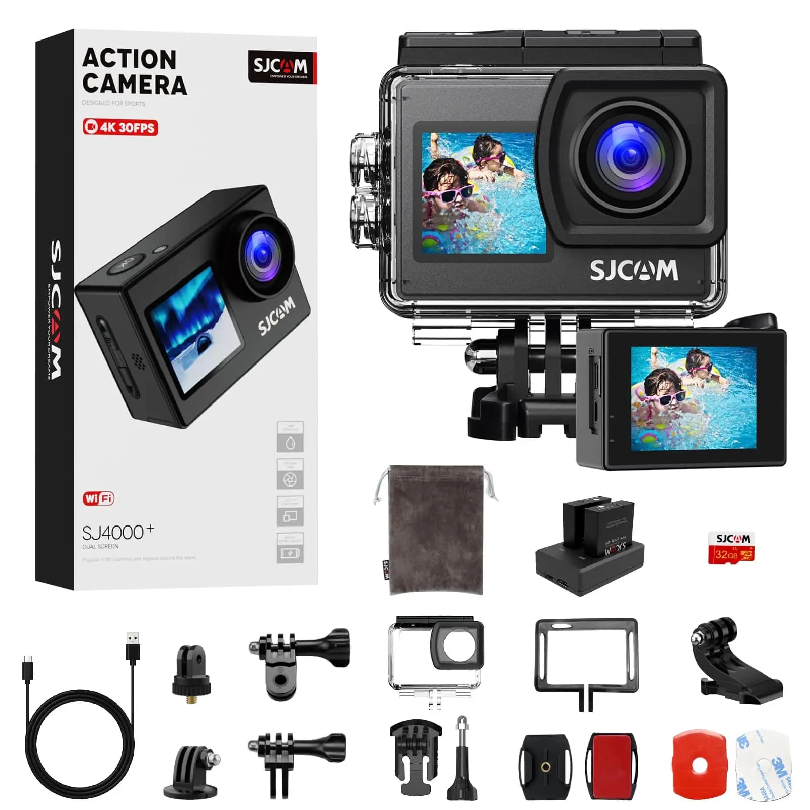 Sjcam Sj4000 Action Camera Double Screen 4k30fps Ultra Hd Underwater Camera Waterproof 170 ° Wifi wide-angle for Tiktok Youtube