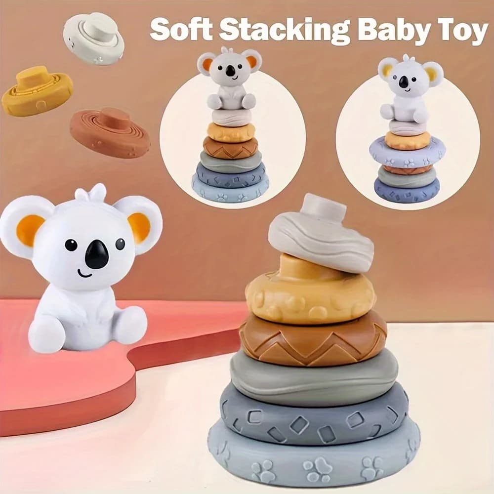 Blocchi da Costruzione in Silicone per Neonati, Giocattoli Montessori, Impilabili e Massaggiagengive, Gioco Educativo Precoce per Bambini e Bambine