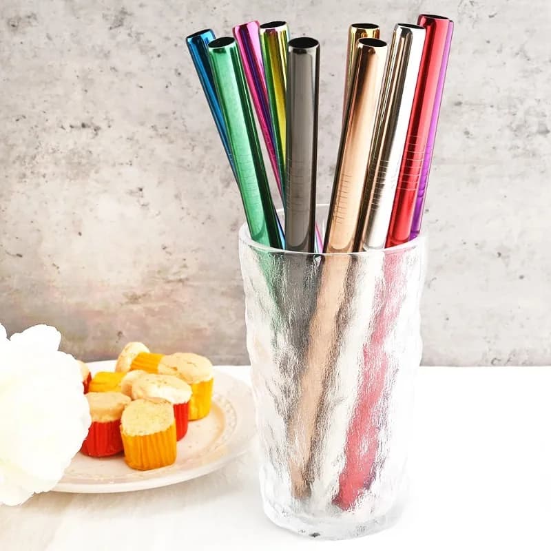 Set di Cannucce in Acciaio Inox 304 Diritte e Curve, Colorate e Riutilizzabili, con Custodia e Spazzola per la Pulizia, Accessorio da Bar