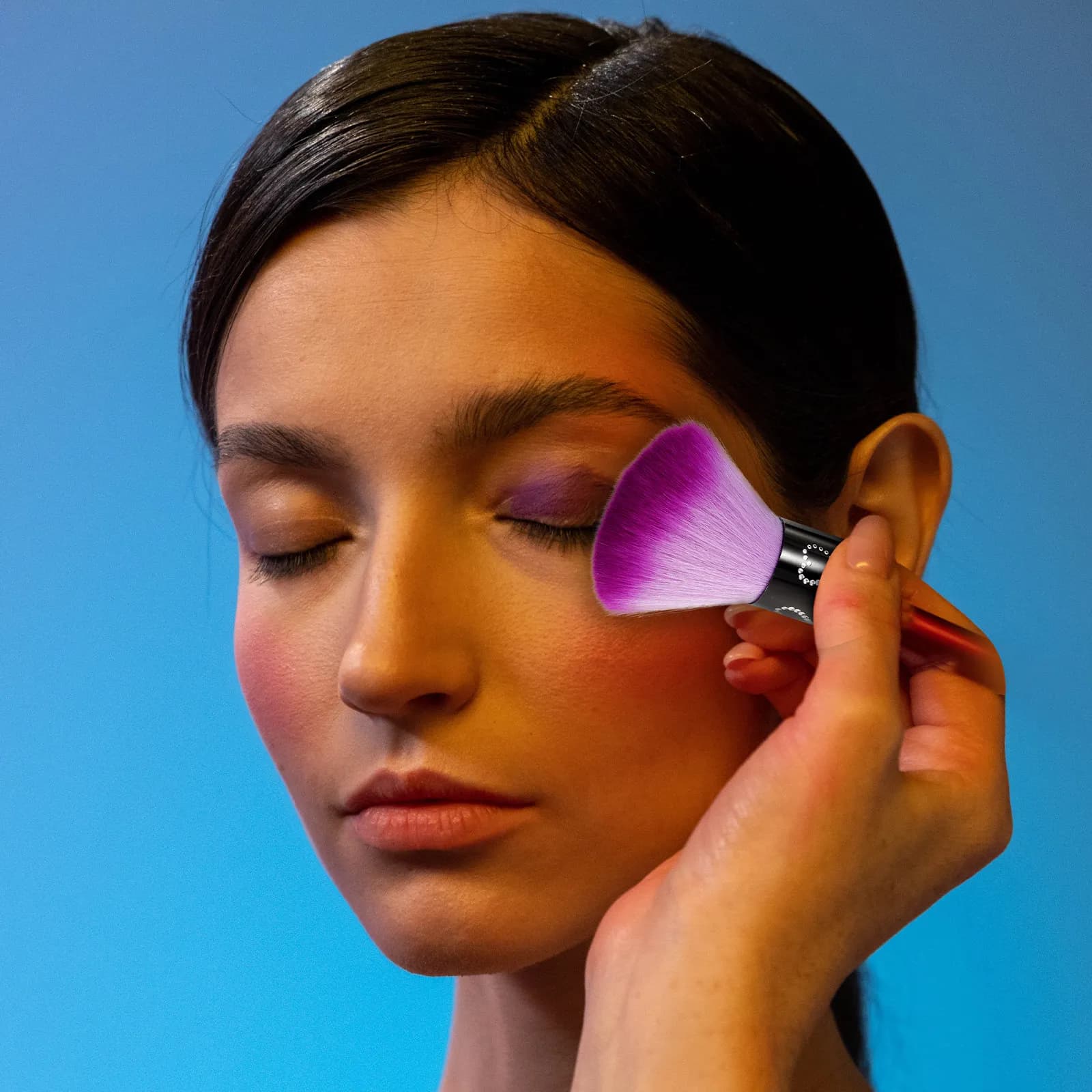 Set di 3 Pennelli per Trucco, Pennello Morbido Naturale per Fondotinta, Applicatore per Cipria e Blush, Ideale per Viaggi