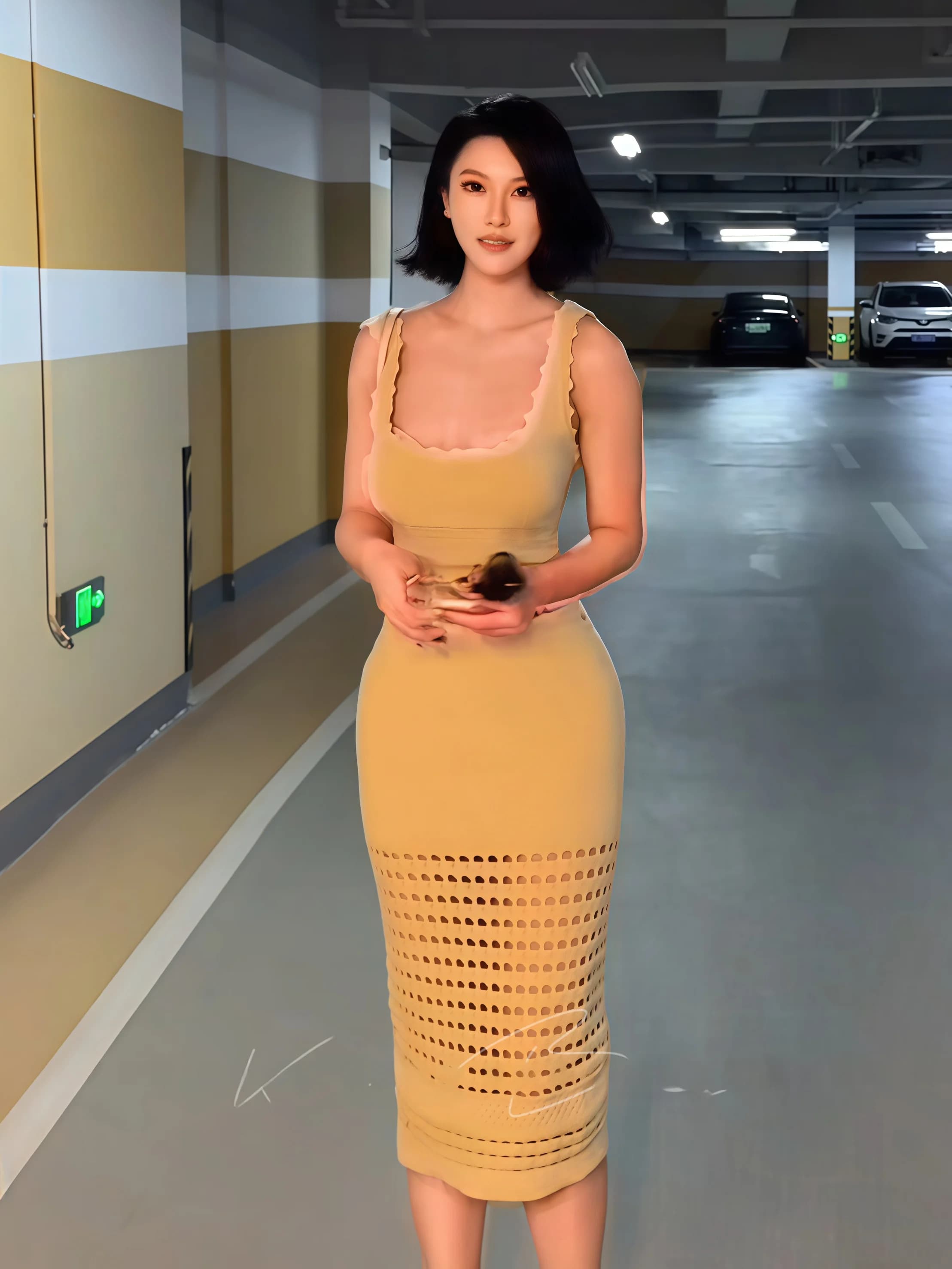 Sexy Hollow out Knitted Vest Dress Sleeveless Bodycon Skirt Hollow Design Breathable Fabric Women's Summer Casual Dresses