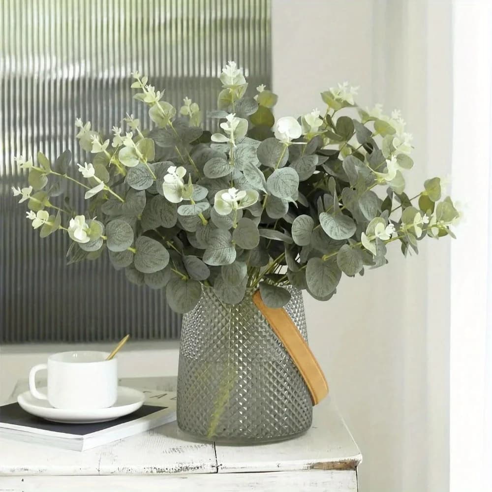 20 o 30 pezzi di steli di foglie di eucalipto, piante artificiali verdi per la decorazione del soggiorno, decorazioni per vasi da matrimonio, bouquet di fiori