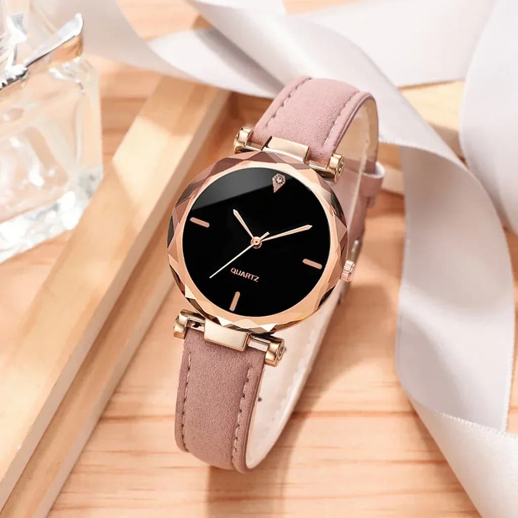 Set di orologi da donna di moda di lusso cinturino in pelle PU orologio da polso al quarzo da donna braccialetto in lega di strass oro rosa per regalo da donna