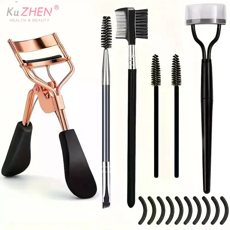 Set of 16 pieces for curling eyelashes with women's spare bearings, tweezers for curling eyelashes, clips, mascara applicators, makeup brushes.