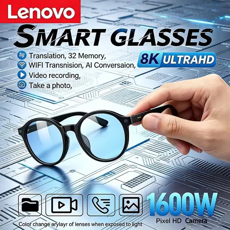 Lenovo New 2026 8K AI Translation AI Smart Glasses Anti Blue Light Sunglasses Bluetooth Calling Music Player Camera Control