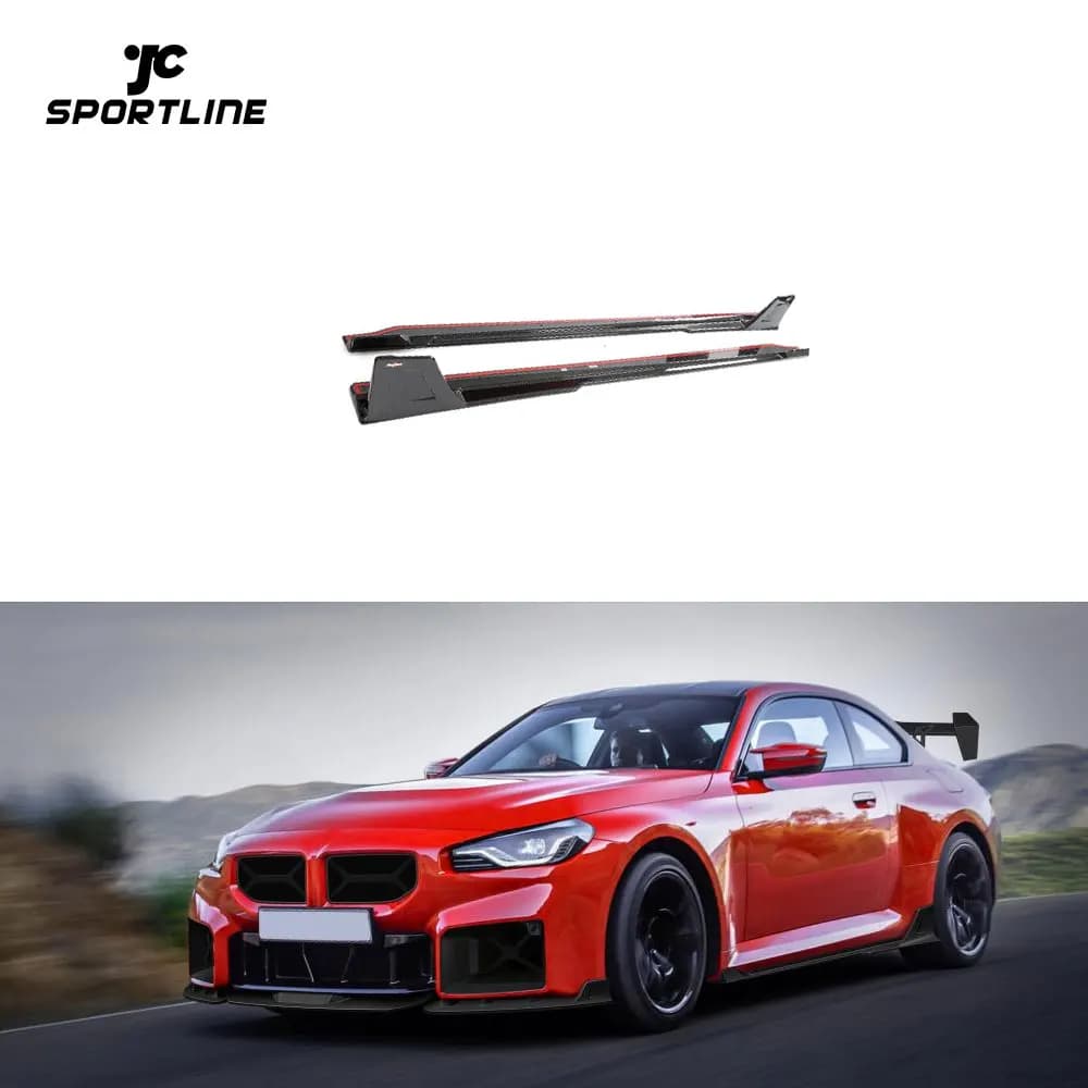 Pre-impregnated carbon fiber side miniskirt for BMW Series 2 G87 M2 Coupé 2023 onwards