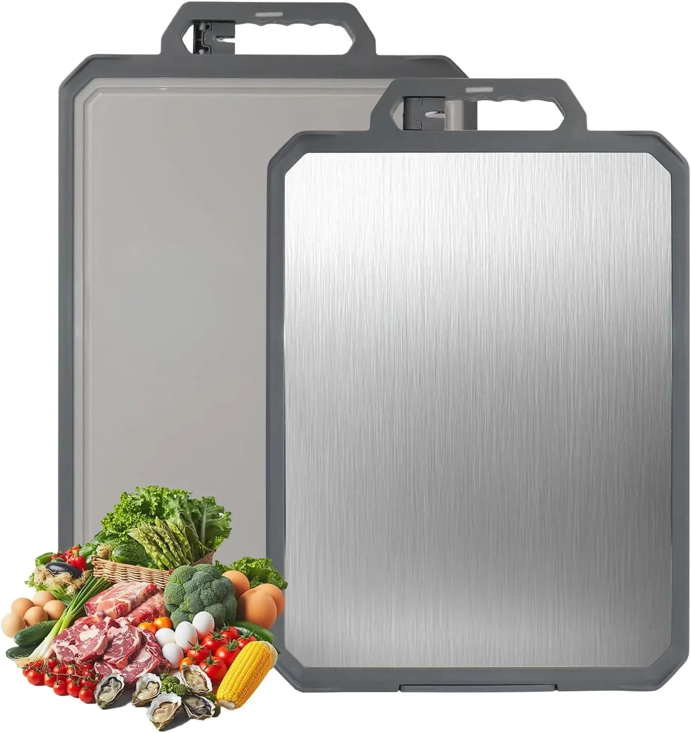 2-in-1 Stainless Steel & PP Cutting Board, 11.7x15.7 Inch, Double-Sided Non-Slip Kitchen Chopping Board