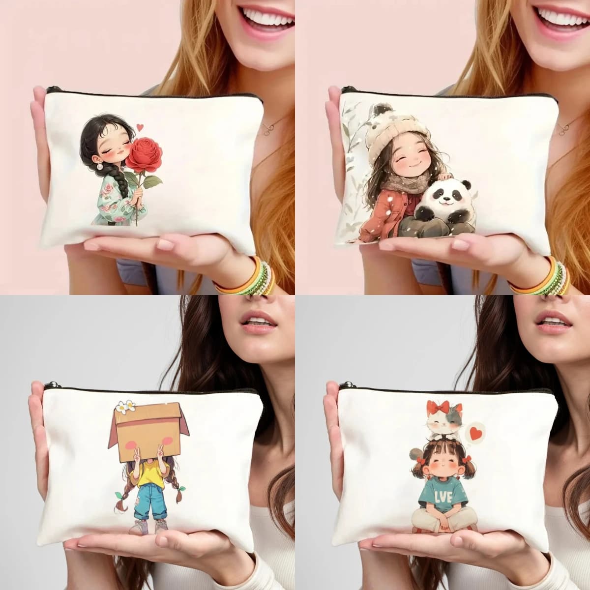 Vintage Chic Makeup Bags Zipper closure Cosmetic bag for girls of great capacity Pen for pencils model cute girl Travel bag