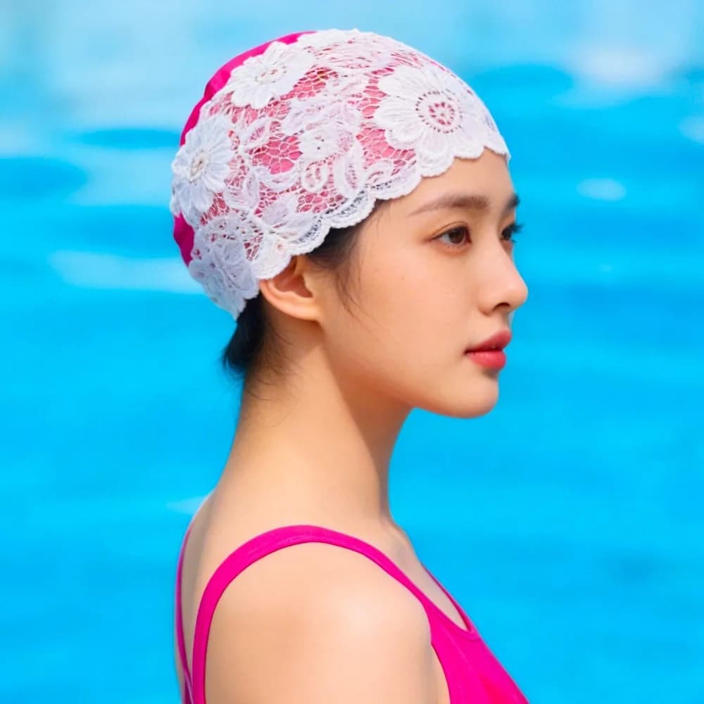 Fashion Protect Ears Lace Swimming Cap Waterproof Elastic Women Swim Cap PU Long Hair Bathing Cap Female Girls