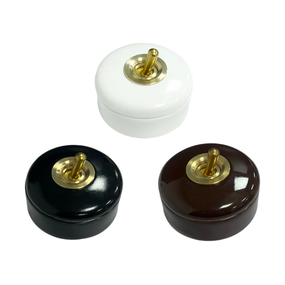High Quality Retro Ceramic Round Toggle Switch 1 Ｗay 2Way Control Wall Light Switch Brass Lever Rocker Retro ON-OFF Wall Switch