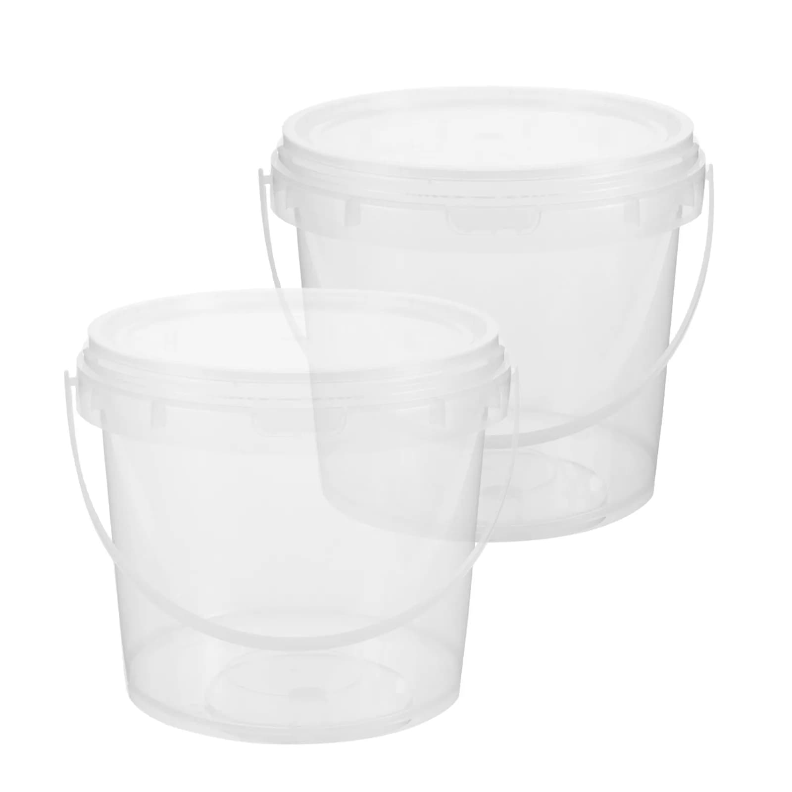 Secchio portaoggetti in plastica trasparente da 2 pezzi con manico e coperchio, contenitore sigillato ermetico, contenitore multiuso per alimenti, secchio rotondo portatile